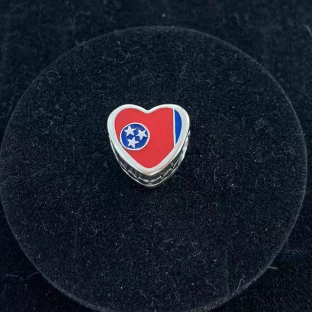 Pandora Tennessee Flag Heart Charm S925 Sterling Silver Jewelry for Bracelet